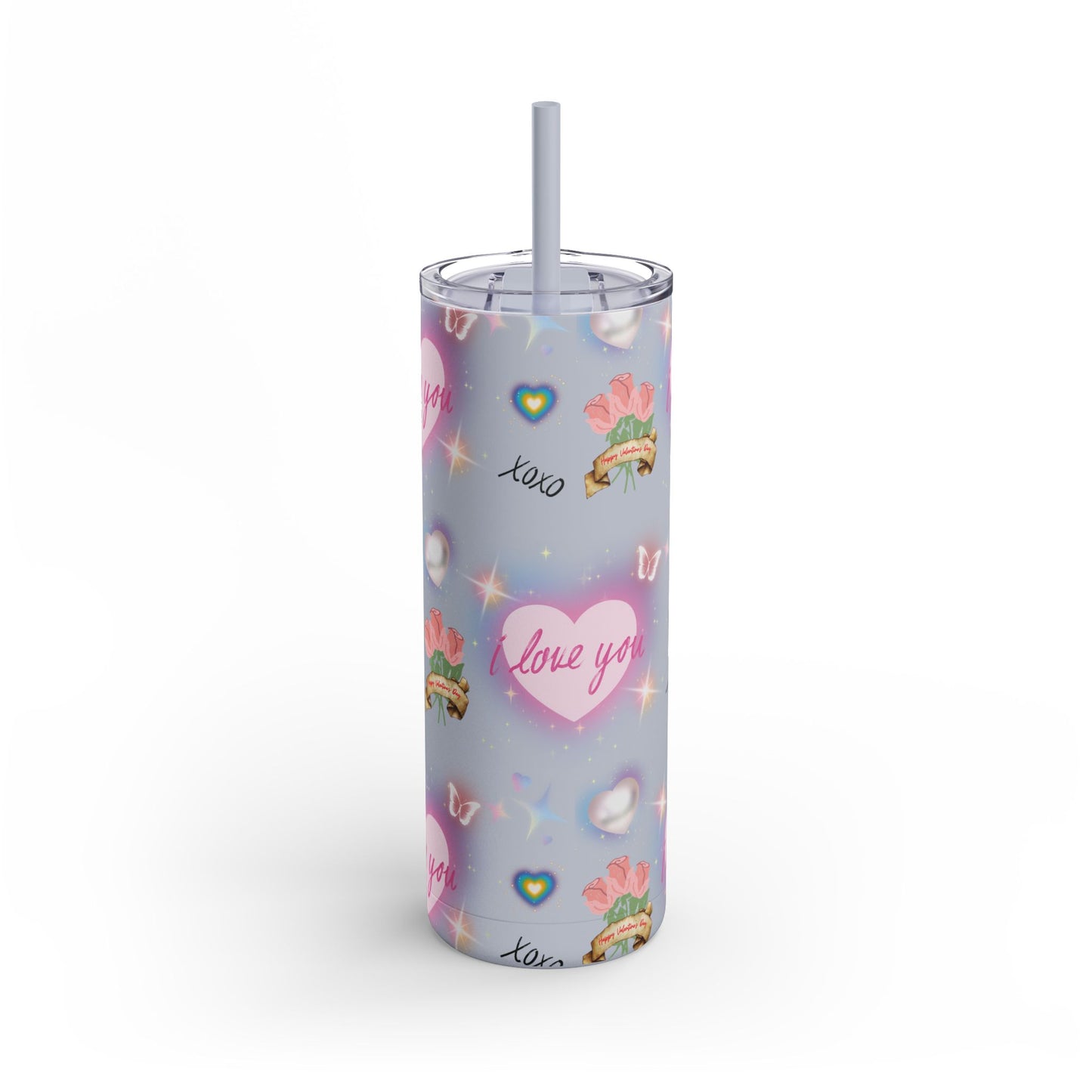 Tumbler, Love Charms Valentine's Day Gift, Matte Cup, Personalized Drinkware, Insulated Mug, Heart Design