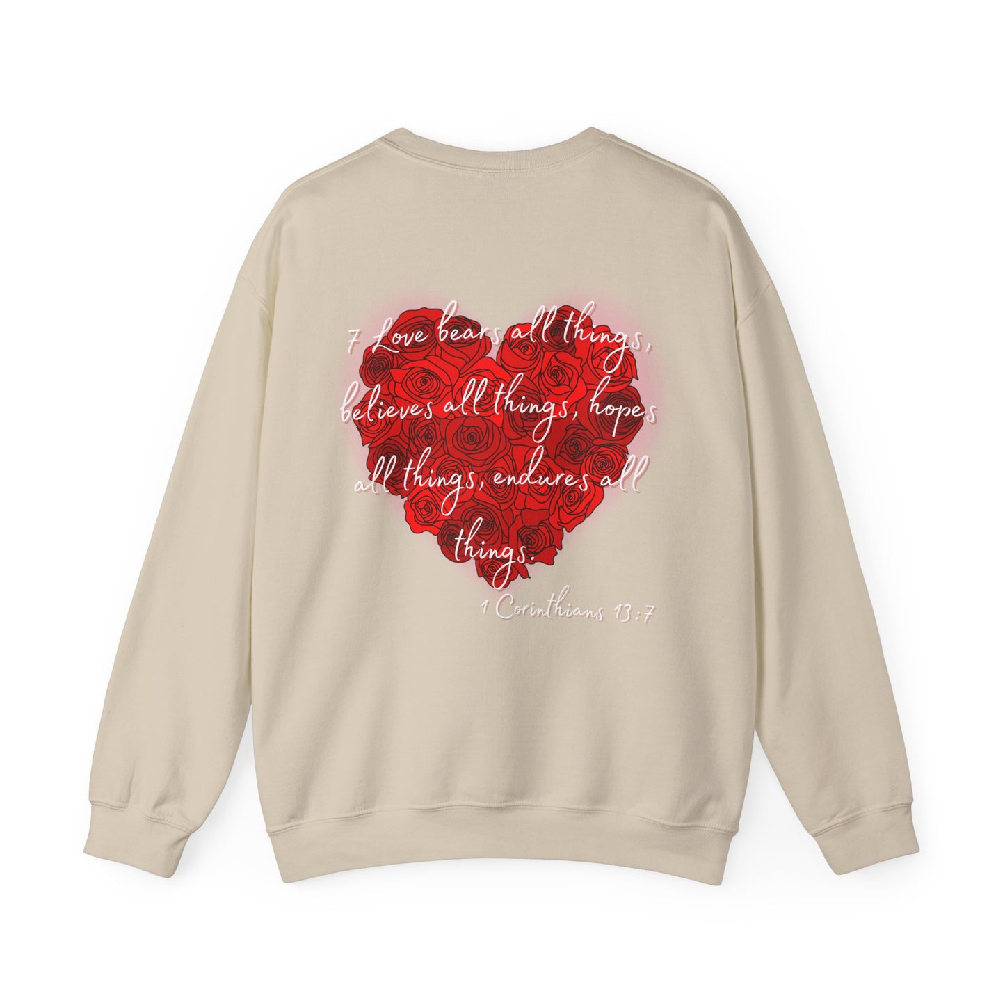 Teddy Bear Love Sweatshirt, Bible Verse 1 Corinthians 13:7, Heavy Blend Crewneck Jumper, Christian Gift, Inspirational