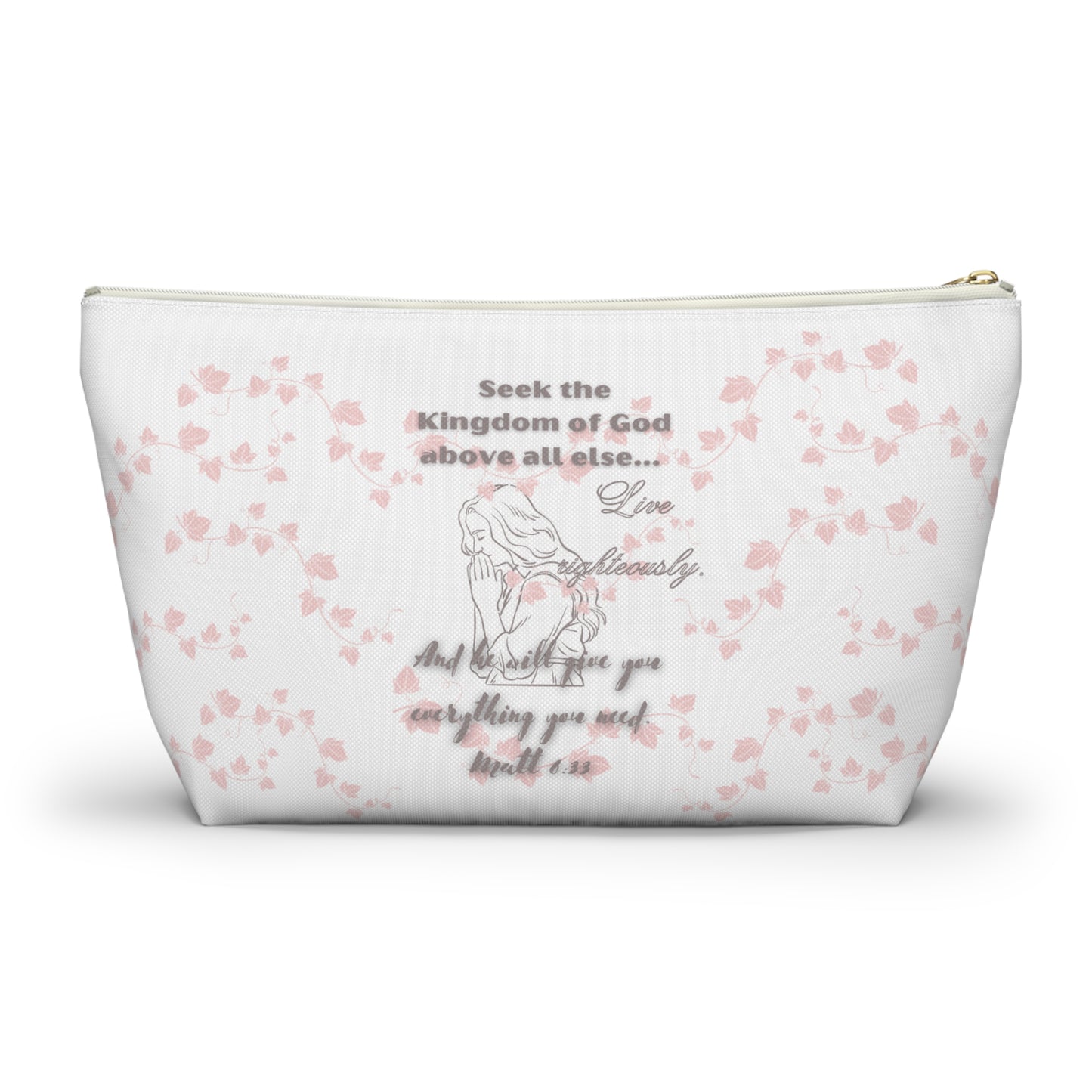 Work, Eat, Sleep, Seek Matt 6:33 Accessory Pouch w T-bottom, Faith Inspired Pouch, Inspirational Gift