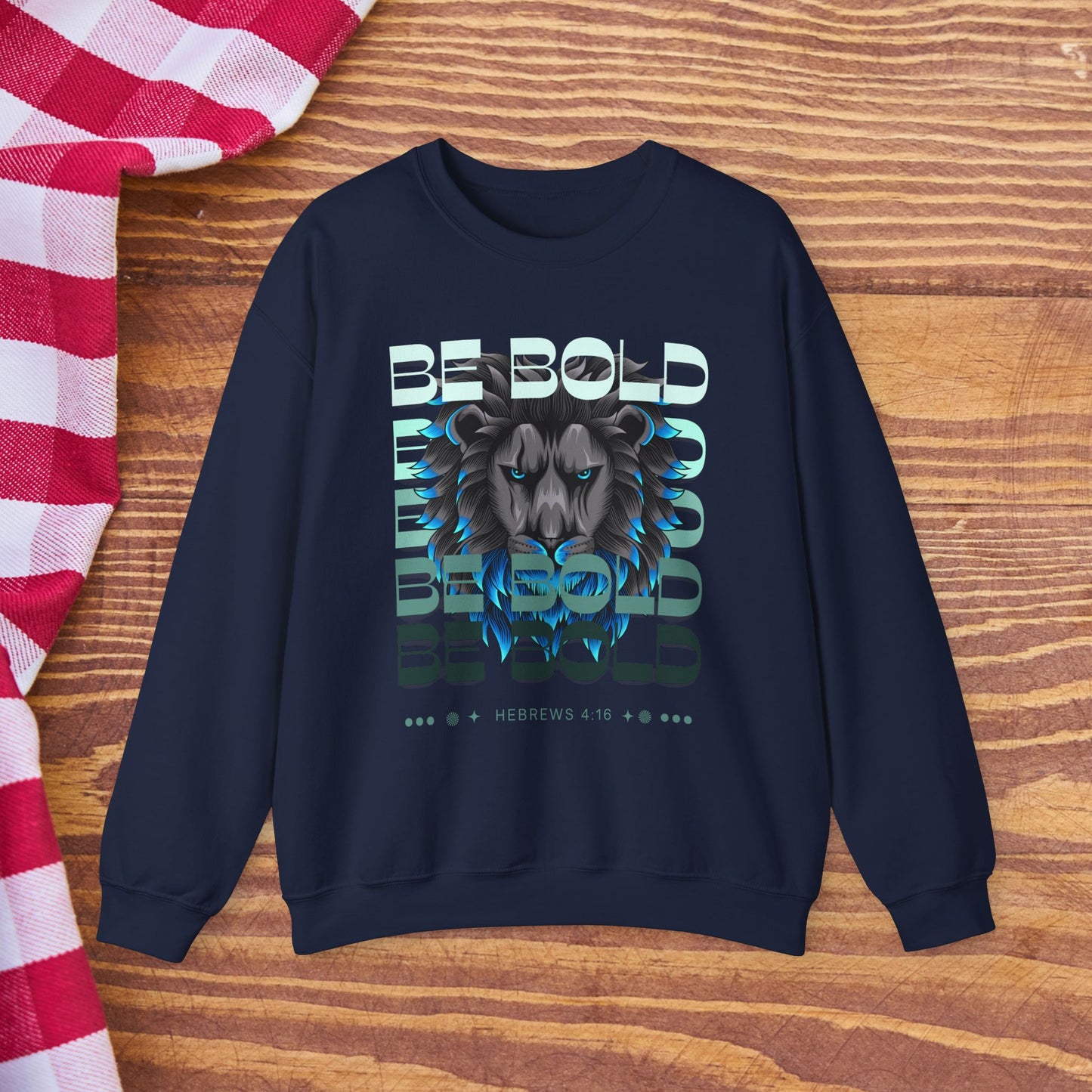 Be Bold Echo Lion Unisex Sweatshirt, Hebrews 4:16 Bible Verse Clothing, Faith Graphic, For Jesus, Christian Men's Crewneck Jumper, Multiple