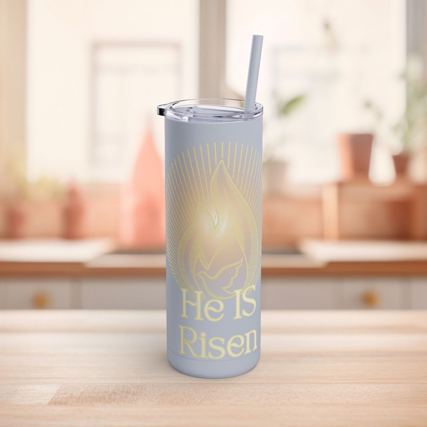 Tumbler with Straw - He Is Risen Design, 20oz