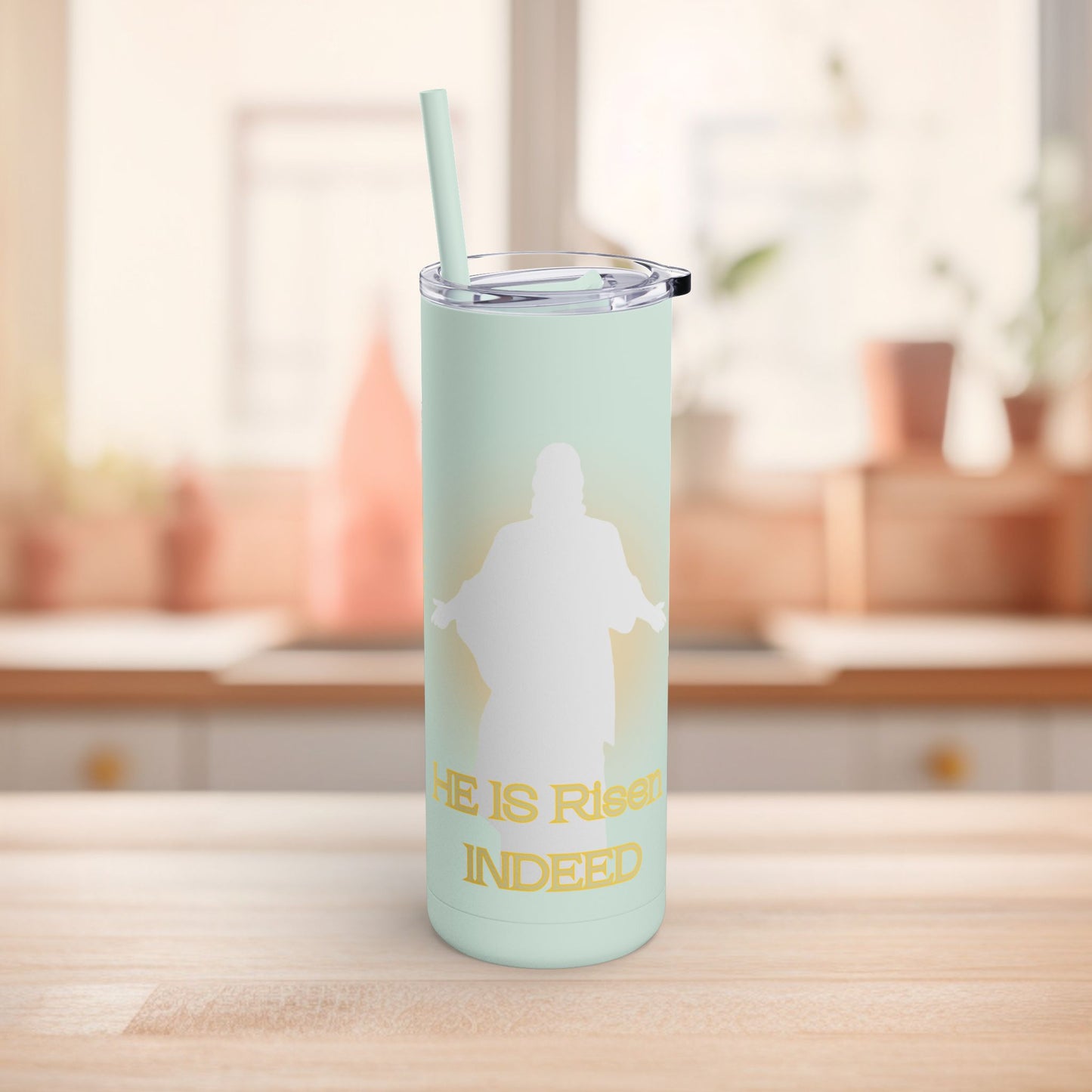 Tumbler with Straw - He Is Risen Design, 20oz