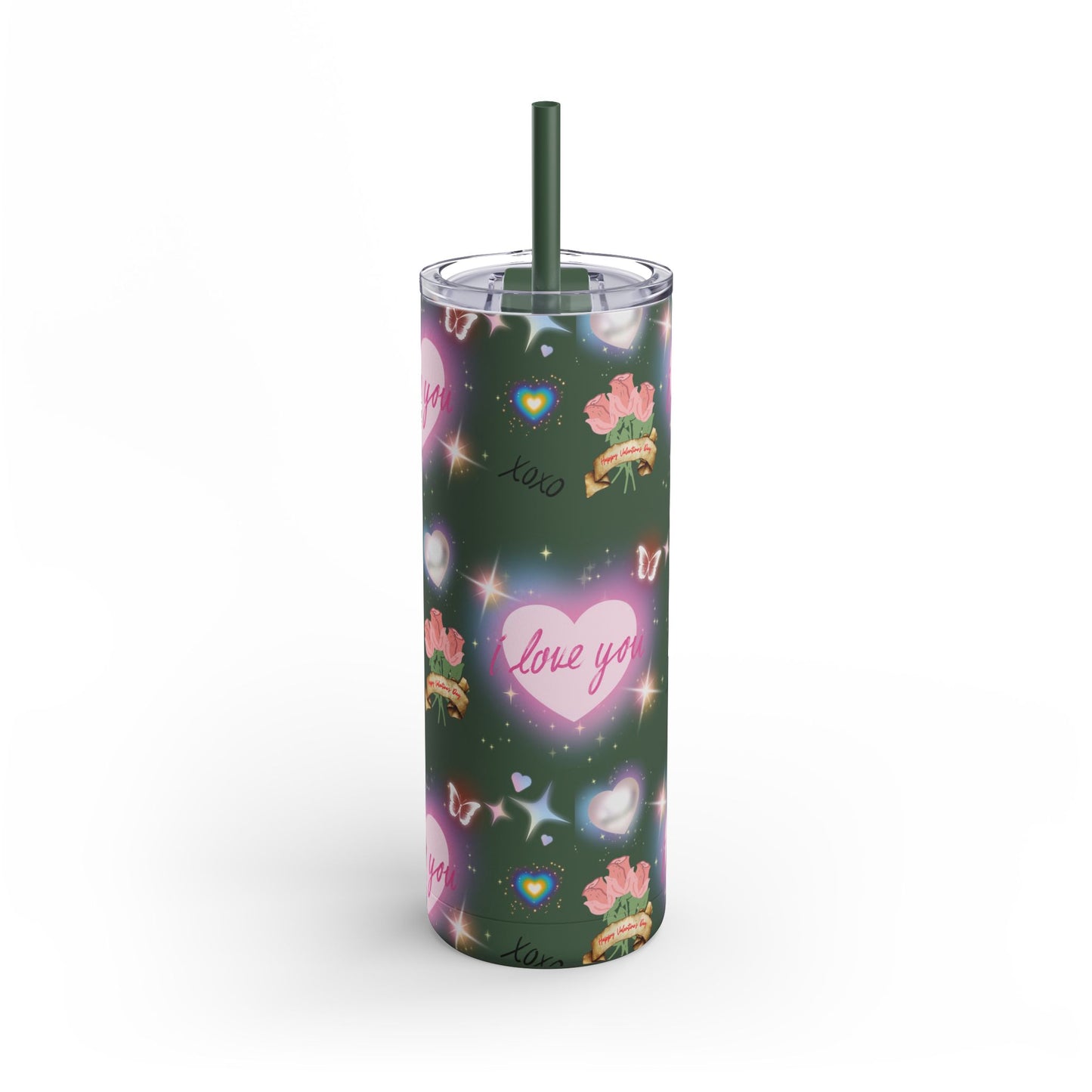 Tumbler, Love Charms Valentine's Day Gift, Matte Cup, Personalized Drinkware, Insulated Mug, Heart Design