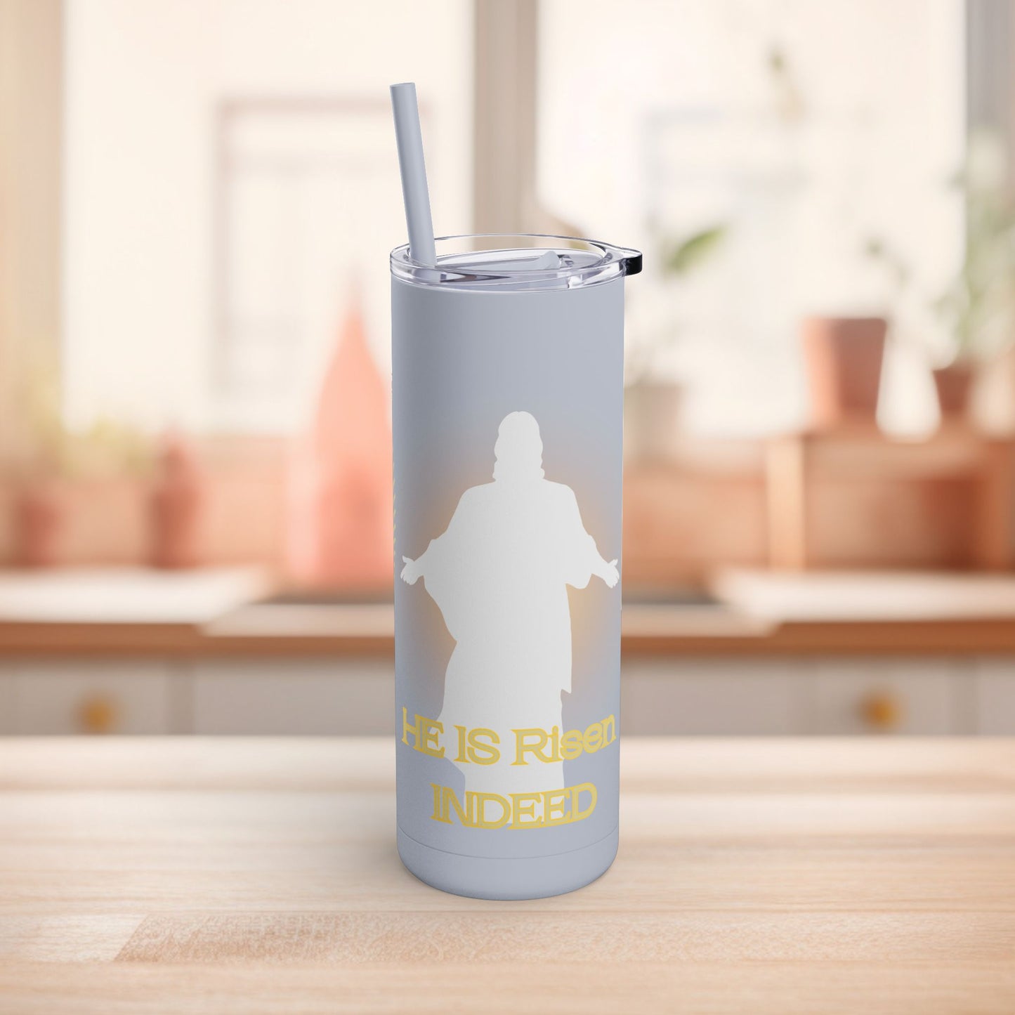 Tumbler with Straw - He Is Risen Design, 20oz