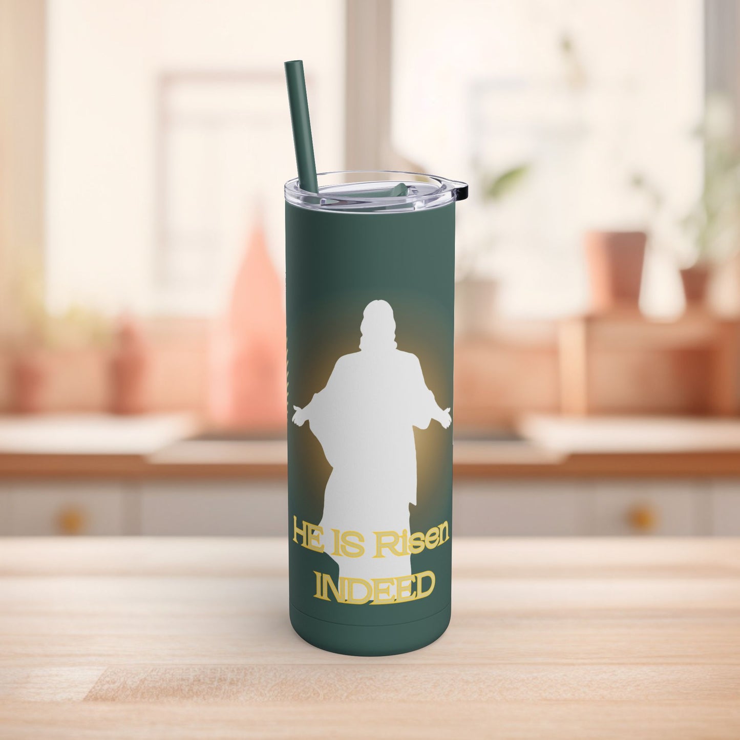 Tumbler with Straw - He Is Risen Design, 20oz