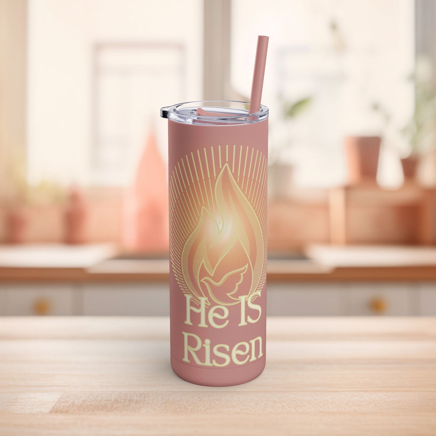 Tumbler with Straw - He Is Risen Design, 20oz