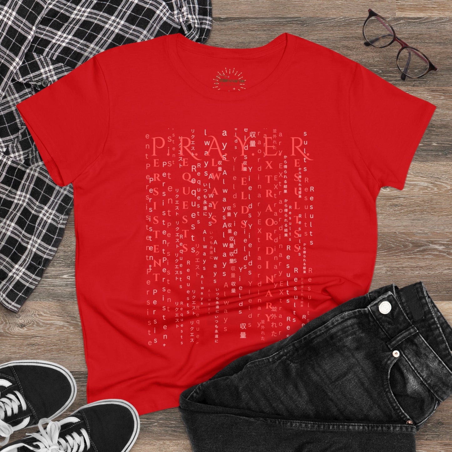 Prayer Matrix Luke 11:9-10 III Women's Midweight Cotton Tee