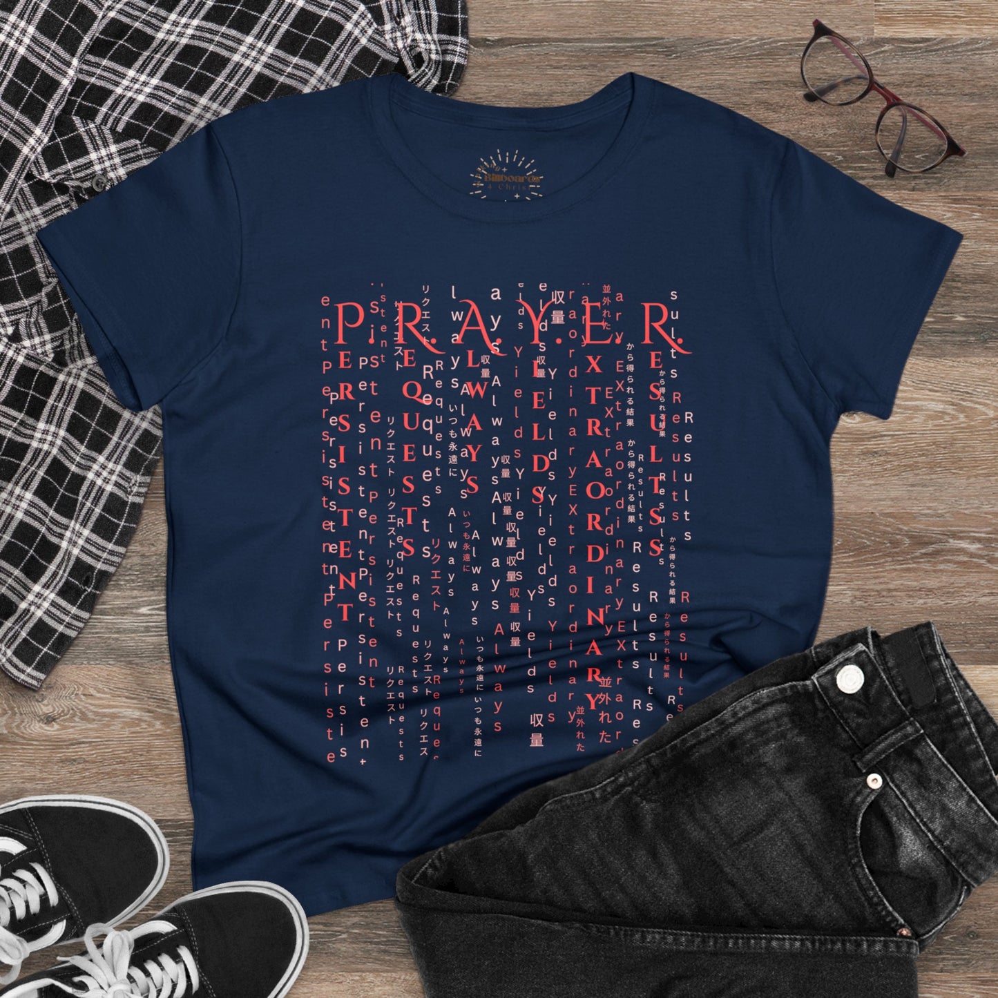 Prayer Matrix Luke 11:9-10 III Women's Midweight Cotton Tee