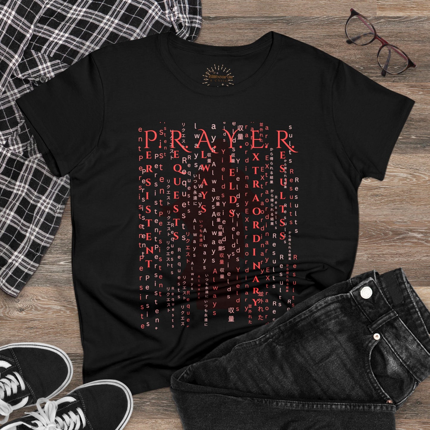 Prayer Matrix Luke 11:9-10 III Women's Midweight Cotton Tee