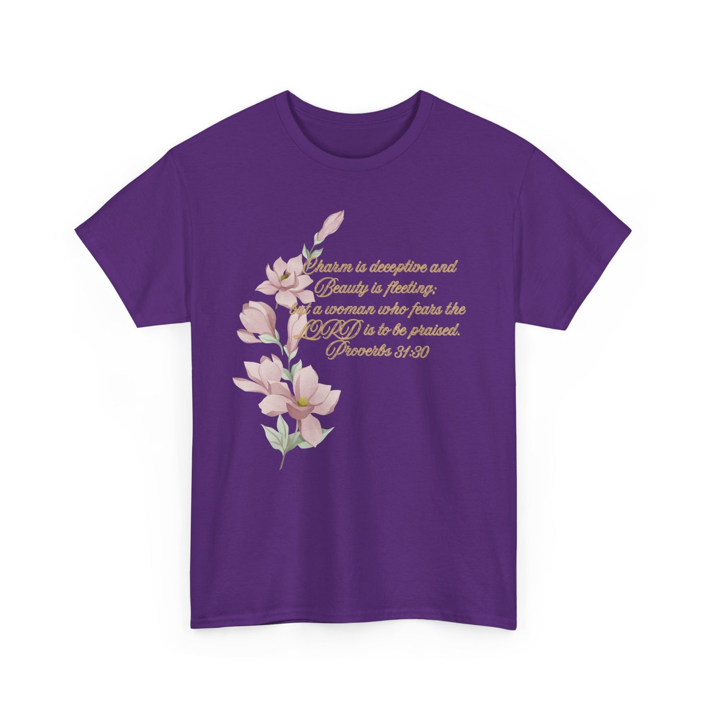 Christian Proverbs 31:30 Heavy Cotton T-Shirt, Woman of Faith Tee, Fear the Lord, Religious Quote Apparel, Basic Staple, Casual Fashion