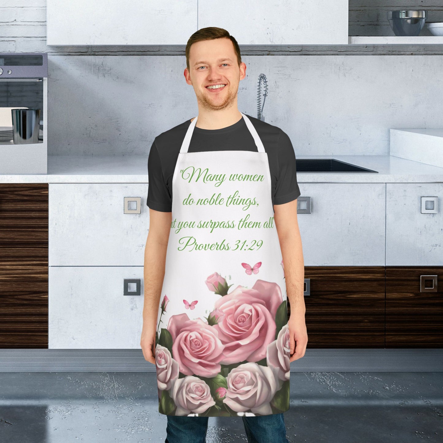 Proverbs 31:29 Rose Garden Apron, Handmade Kitchen Cooking Cover, Floral Print, Country Kitchen Apron, Farmhouse Apron, Elegant Apron, Floral Print Apron, Vintage Style Apron