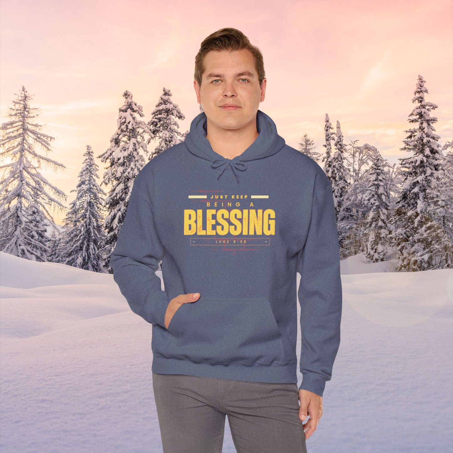 Be A Blessing Luke 6:38 Unisex Heavy Blend™ Hooded Sweatshirt, Faith Clothing, Christian Gift, Spiritual Wear, Faithful Gift