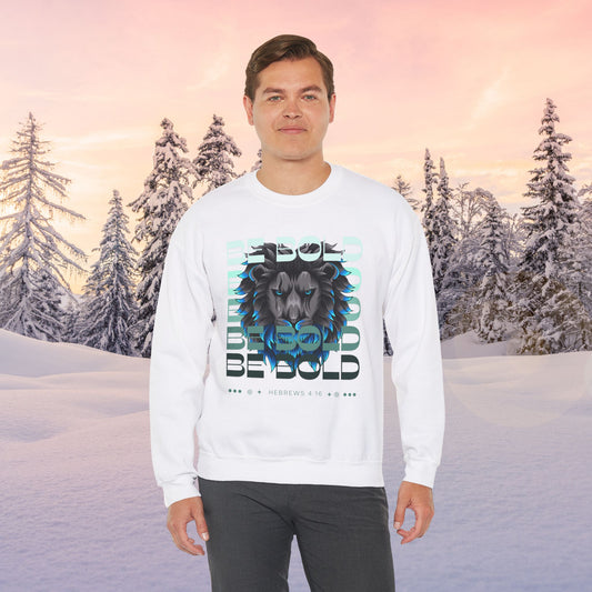 Be Bold Echo Lion Unisex Sweatshirt, Hebrews 4:16 Bible Verse Clothing, Faith Graphic, For Jesus, Christian Men's Crewneck Jumper, Multiple