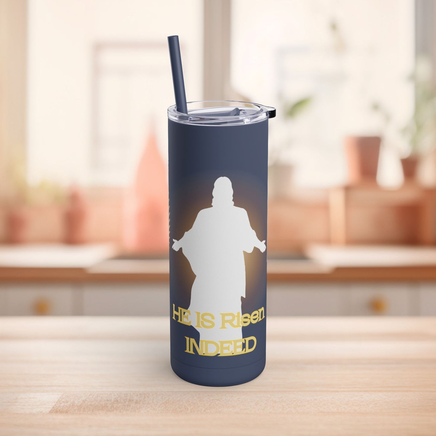 Tumbler with Straw - He Is Risen Design, 20oz