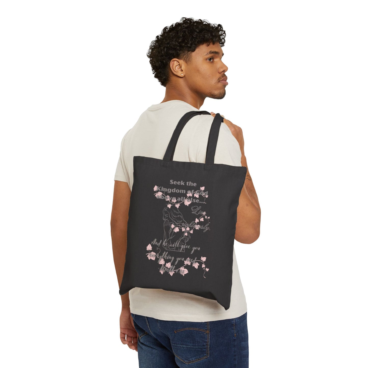 Work, Eat, Sleep, Seek Matt 6:33, Cotton Canvas Tote Bag