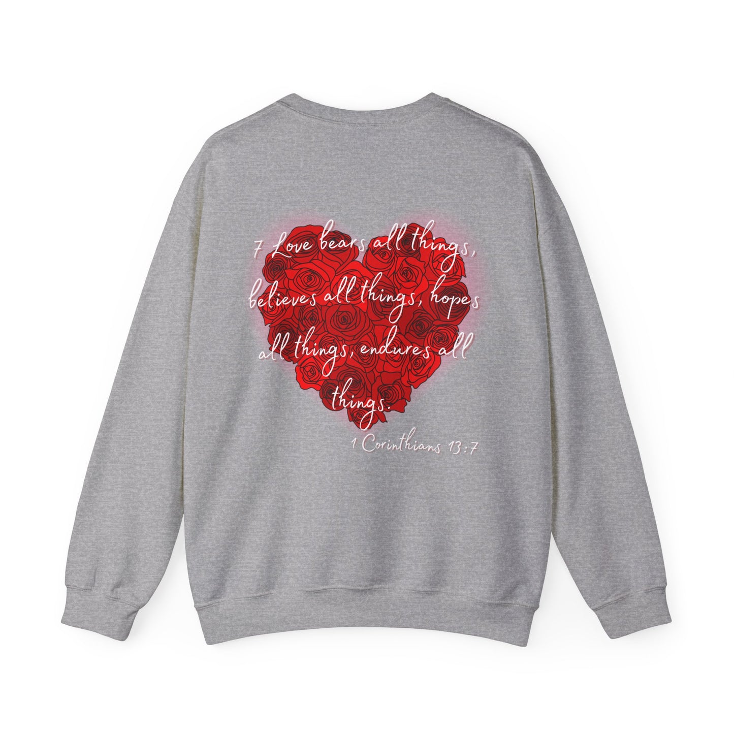 Teddy Bear Love Sweatshirt, Bible Verse 1 Corinthians 13:7, Heavy Blend Crewneck Jumper, Christian Gift, Inspirational