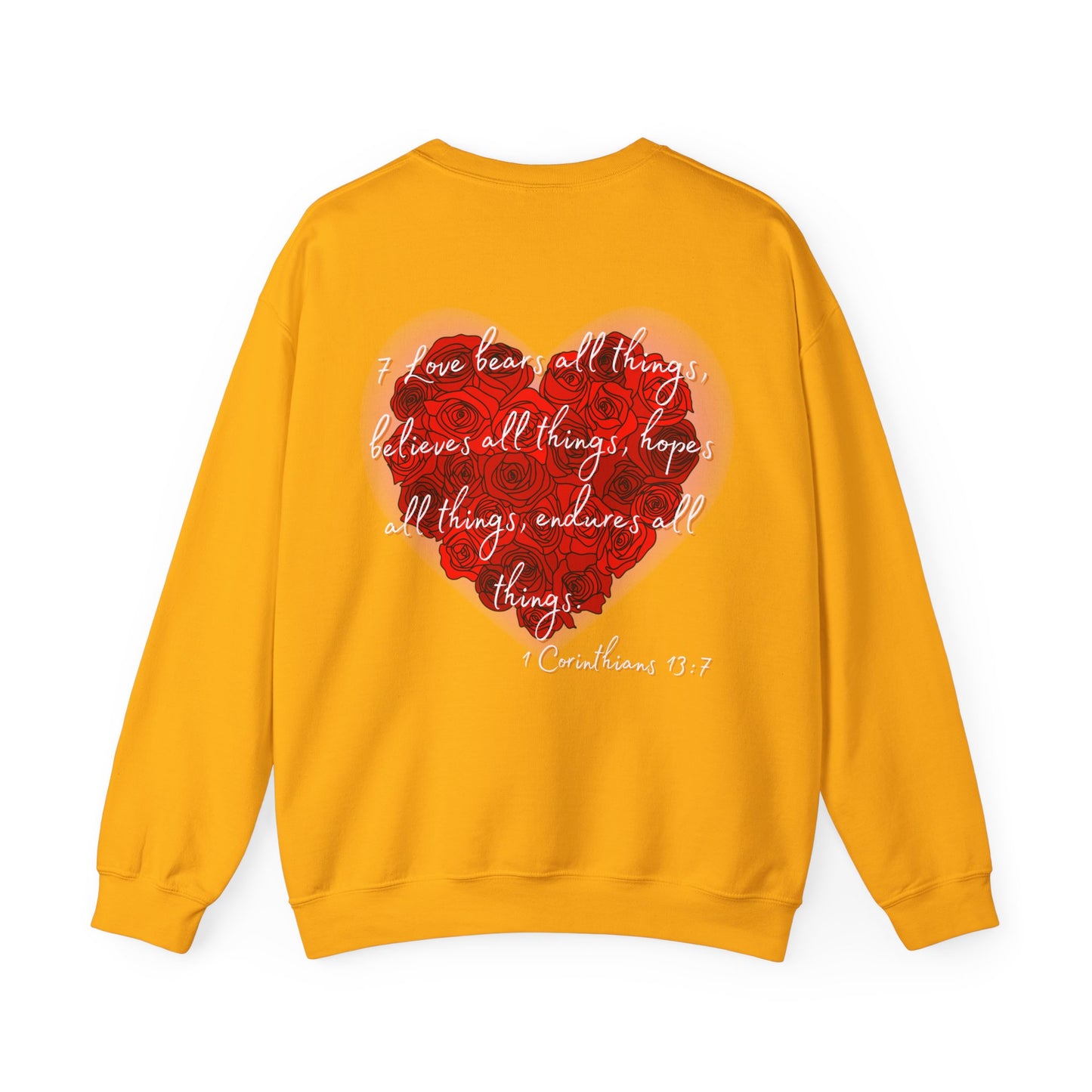 Teddy Bear Love Sweatshirt, Bible Verse 1 Corinthians 13:7, Heavy Blend Crewneck Jumper, Christian Gift, Inspirational