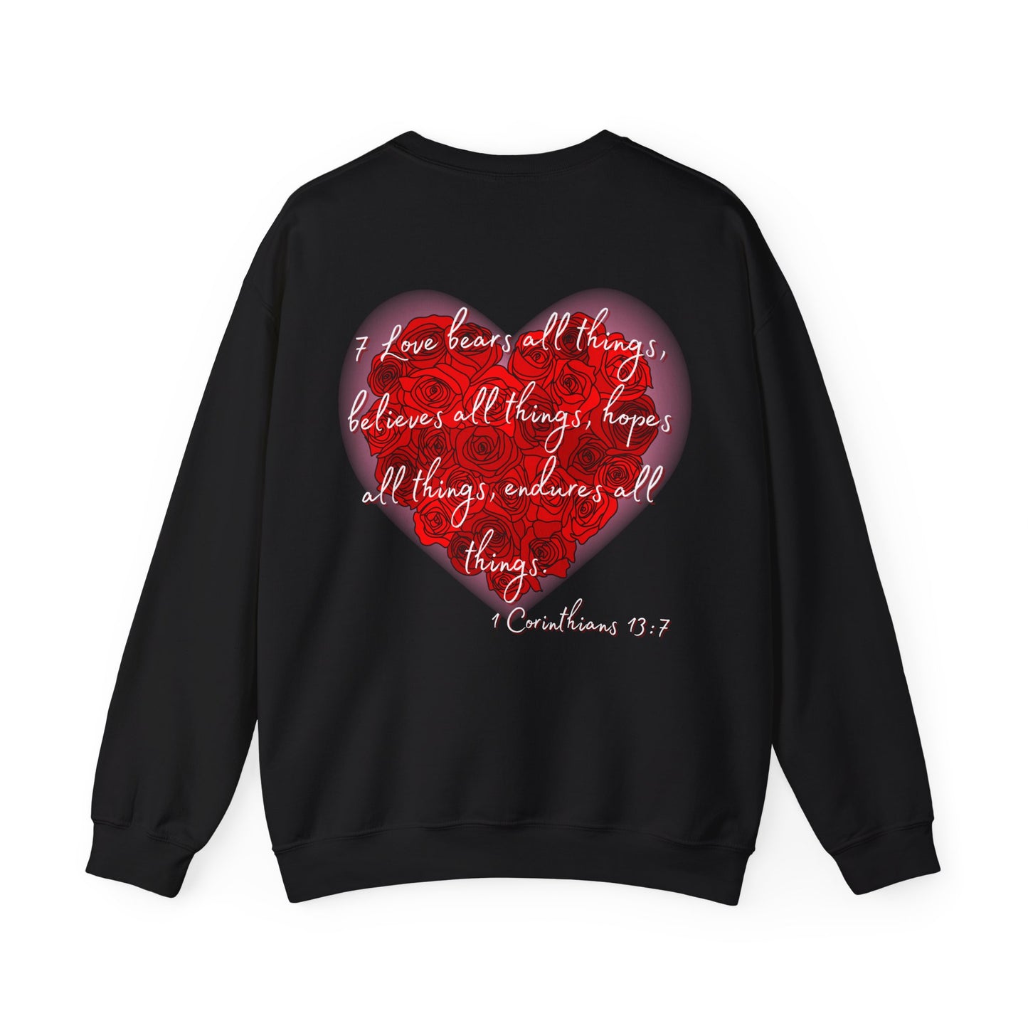 Teddy Bear Love Sweatshirt, Bible Verse 1 Corinthians 13:7, Heavy Blend Crewneck Jumper, Christian Gift, Inspirational