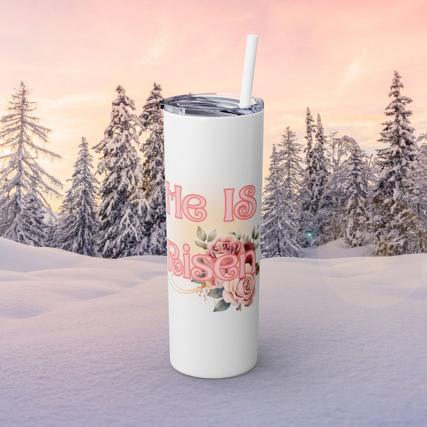 He Is Risen Tumbler,  Christian Christmas Easter Drinkware, He is Risen, 20oz Cup, Rose Design, Christian Gift, Faith Tumblers