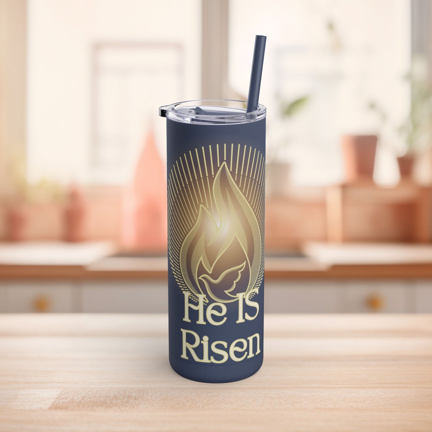 Tumbler with Straw - He Is Risen Design, 20oz