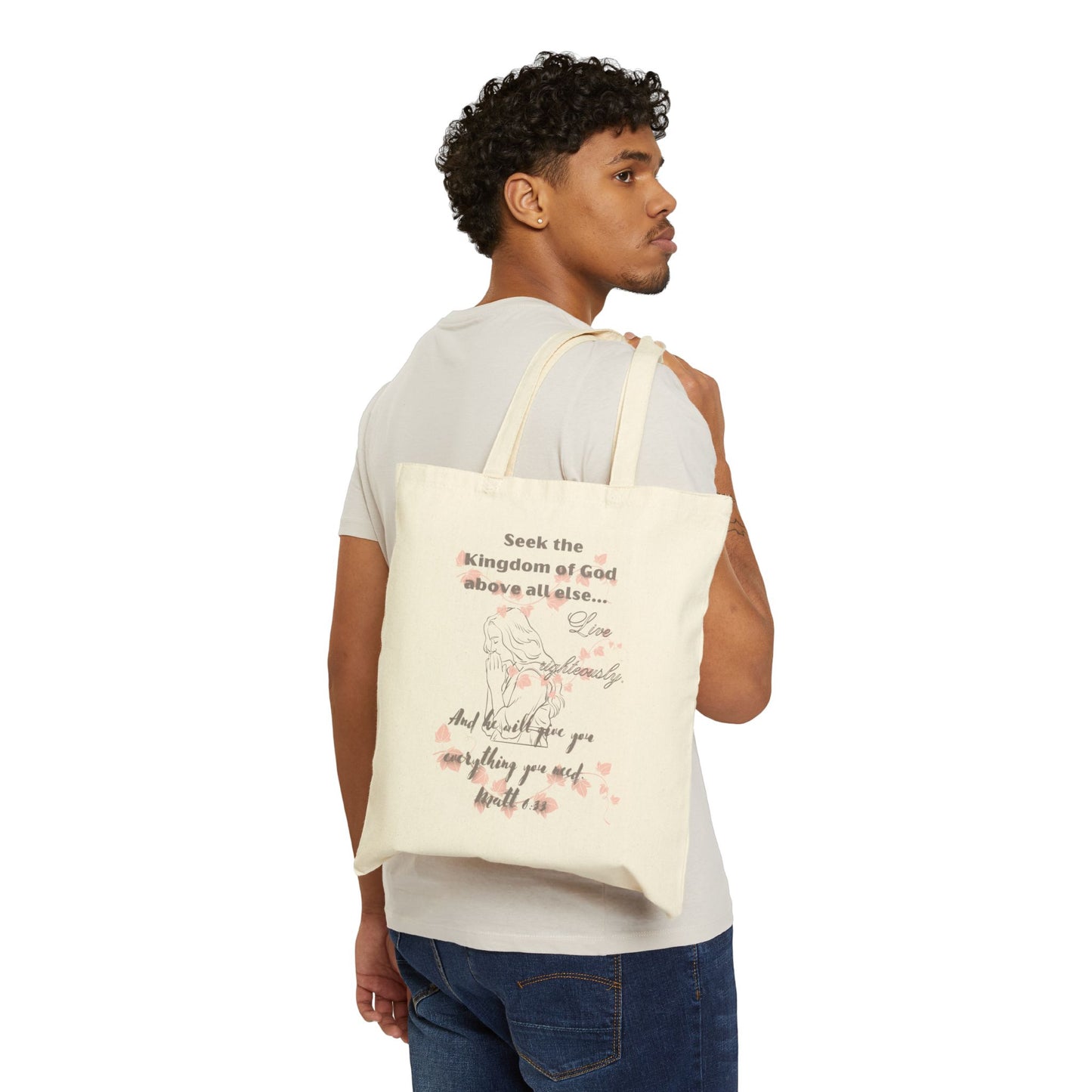 Work, Eat, Sleep, Seek Matt 6:33, Cotton Canvas Tote Bag