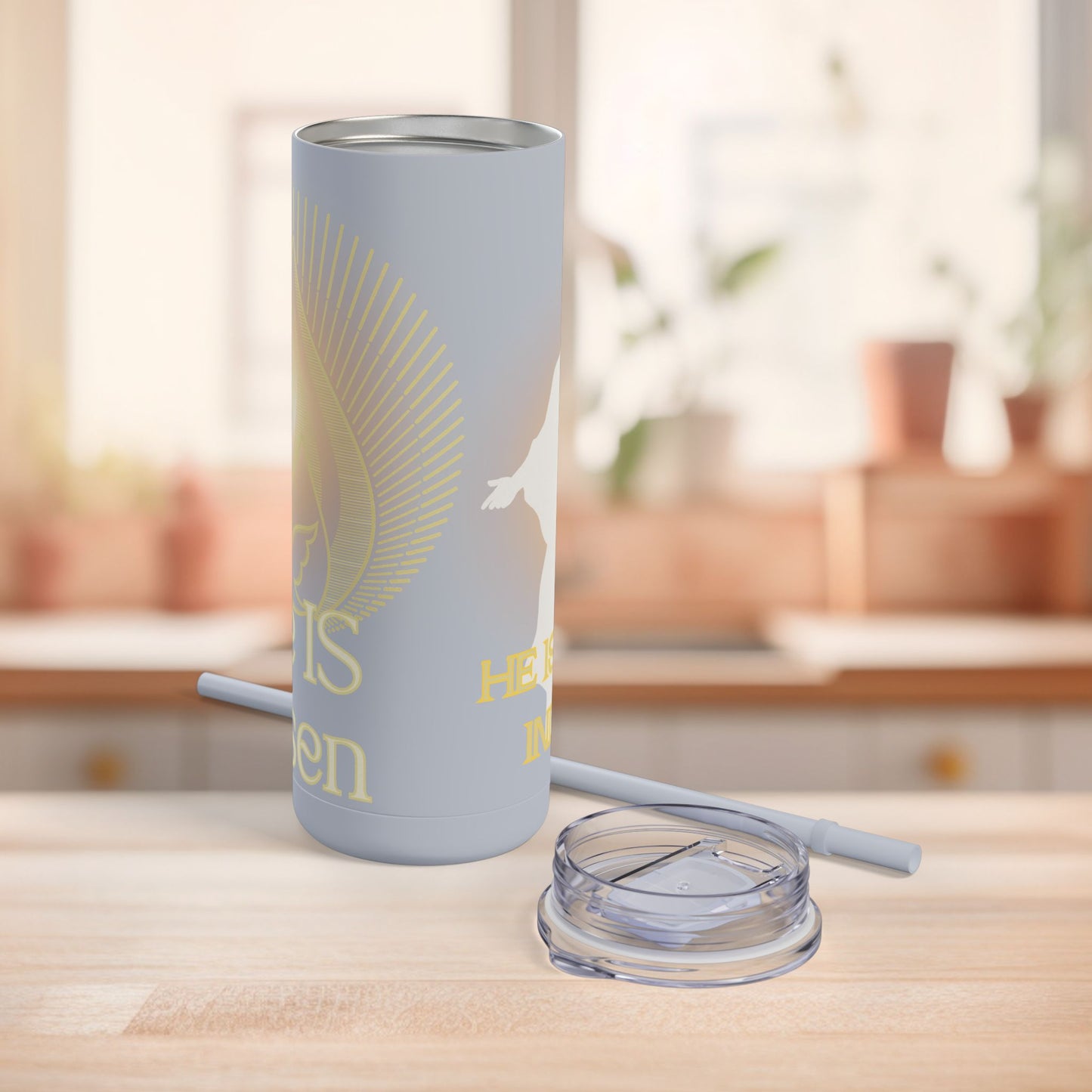 Tumbler with Straw - He Is Risen Design, 20oz