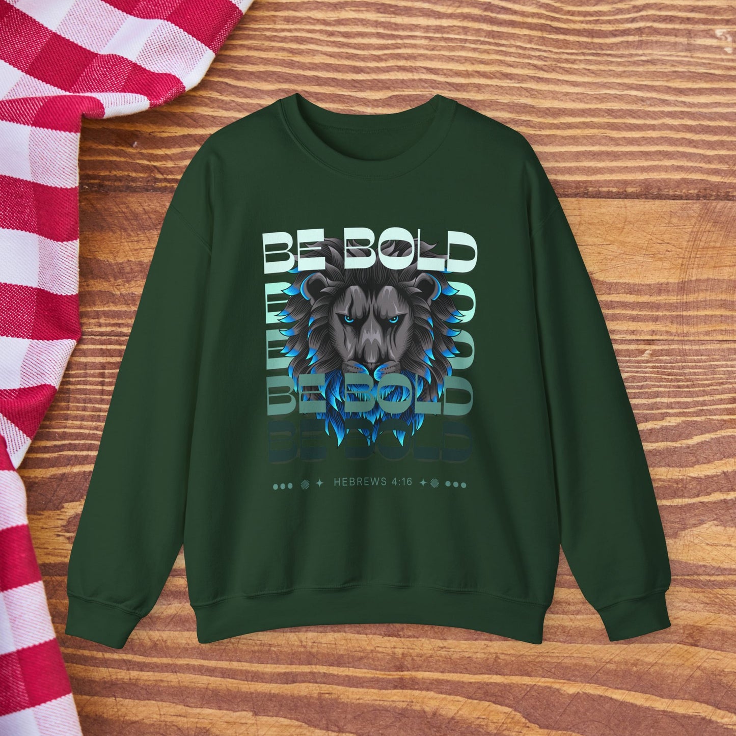 Be Bold Echo Lion Unisex Sweatshirt, Hebrews 4:16 Bible Verse Clothing, Faith Graphic, For Jesus, Christian Men's Crewneck Jumper, Multiple