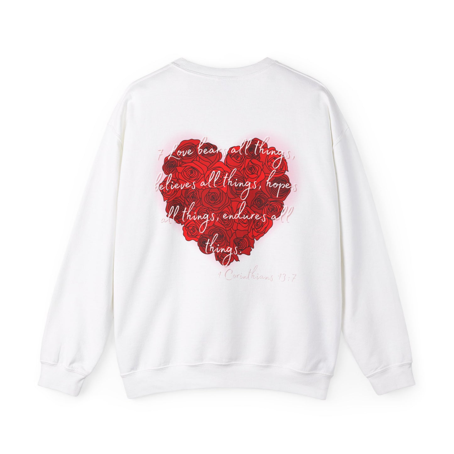 Teddy Bear Love Sweatshirt, Bible Verse 1 Corinthians 13:7, Heavy Blend Crewneck Jumper, Christian Gift, Inspirational