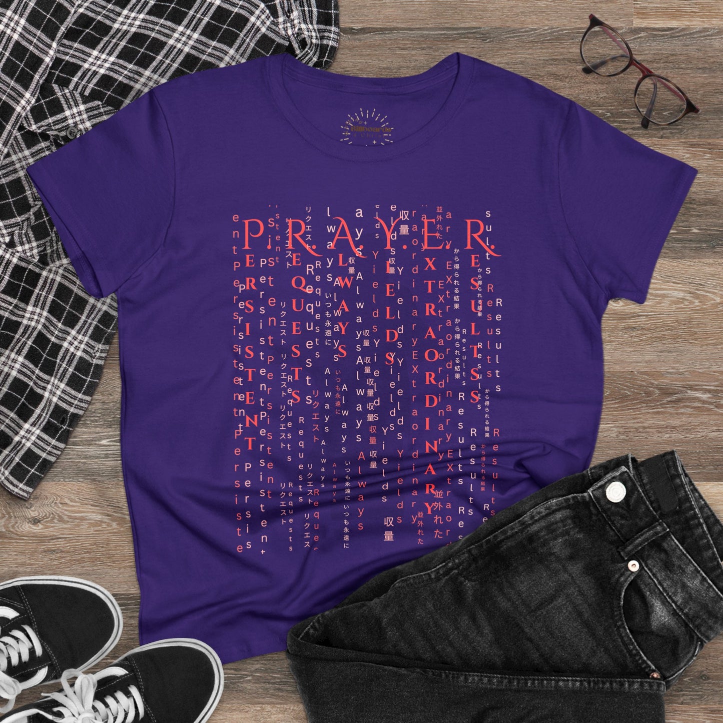 Prayer Matrix Luke 11:9-10 III Women's Midweight Cotton Tee