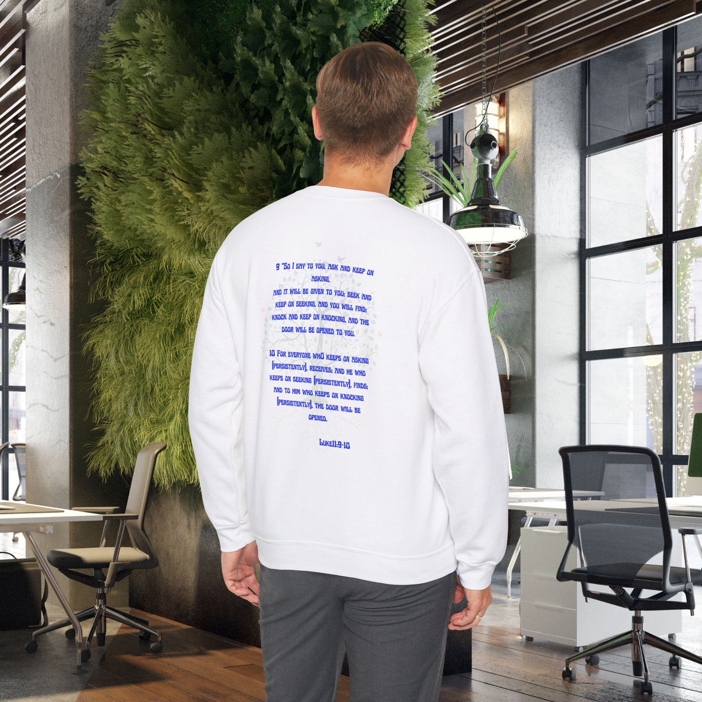 PRAYER Tree Of Life LUKE 11: 9-10 Unisex Sweatshirt, Christian Crewneck Jumper, Inspirational Religious Clothing, Bible Verse Apparel, Spiritual