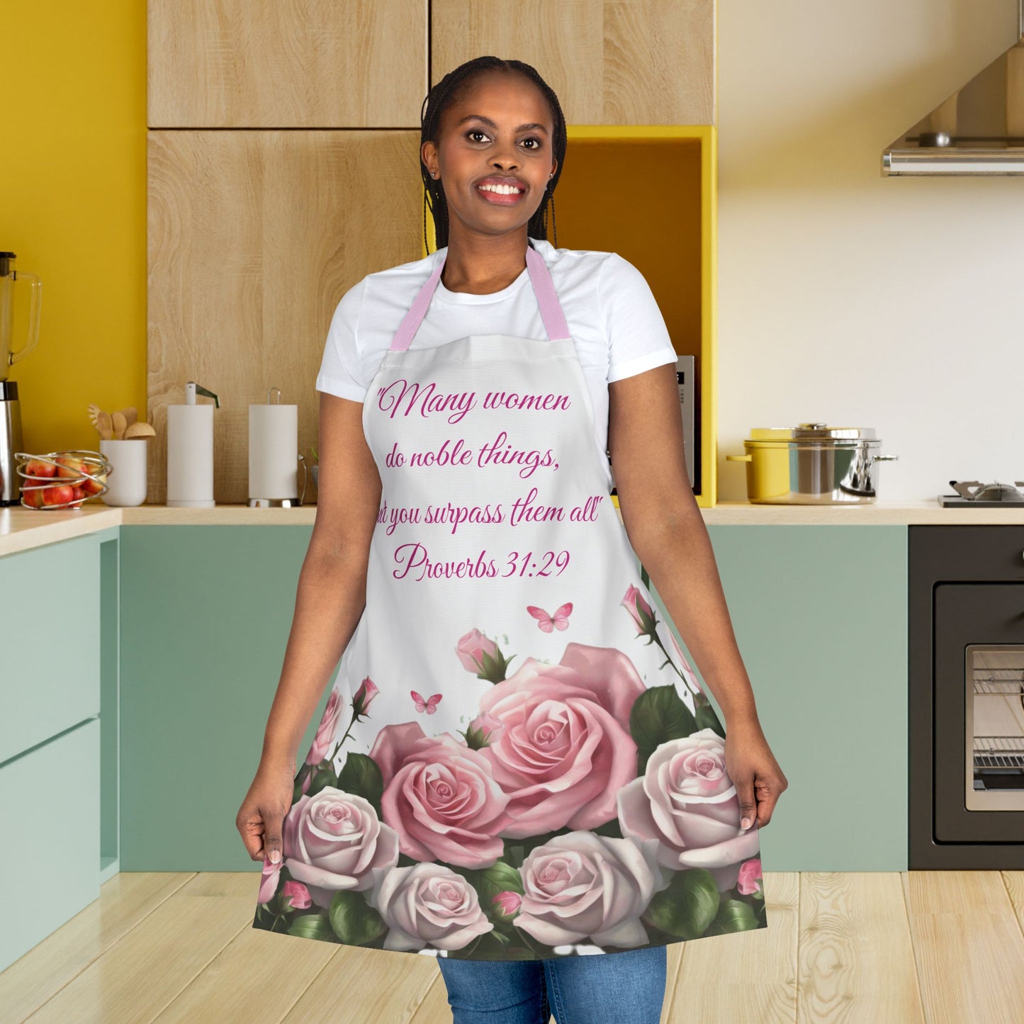 Proverbs 31:29 Rose Garden Apron, Handmade Kitchen Cooking Cover, Floral Print, Country Kitchen Apron, Farmhouse Apron, Elegant Apron, Floral Print Apron, Vintage Style Apron