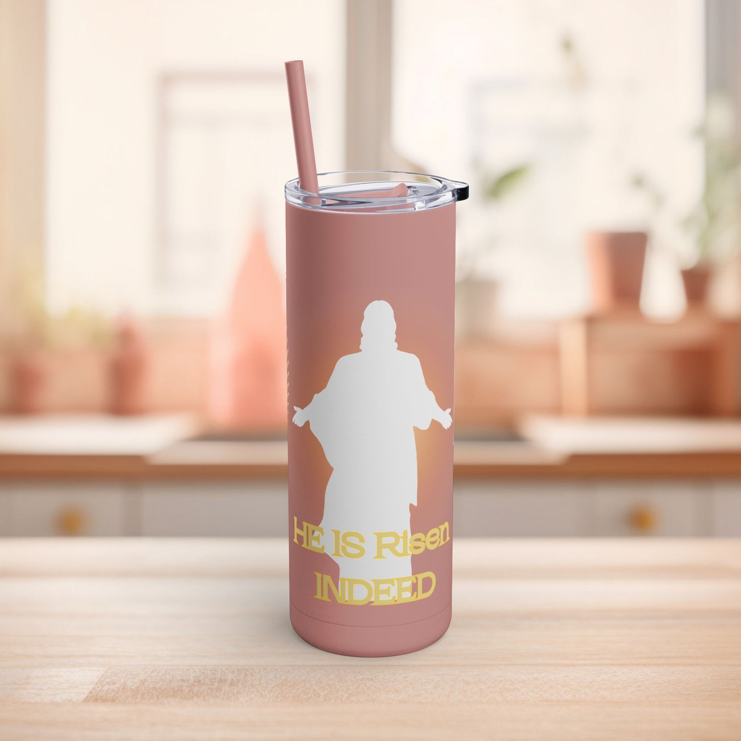 Tumbler with Straw - He Is Risen Design, 20oz