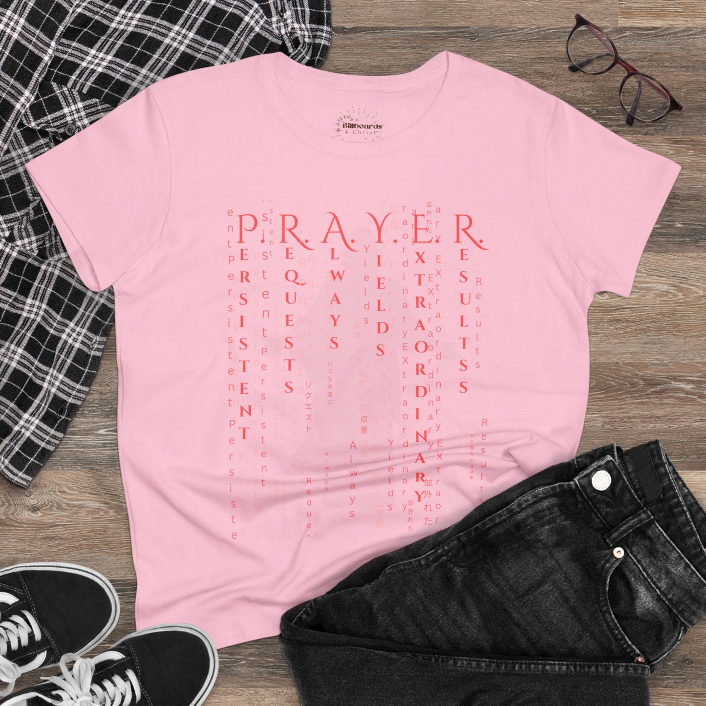 Prayer Matrix Luke 11:9-10 III Women's Midweight Cotton Tee