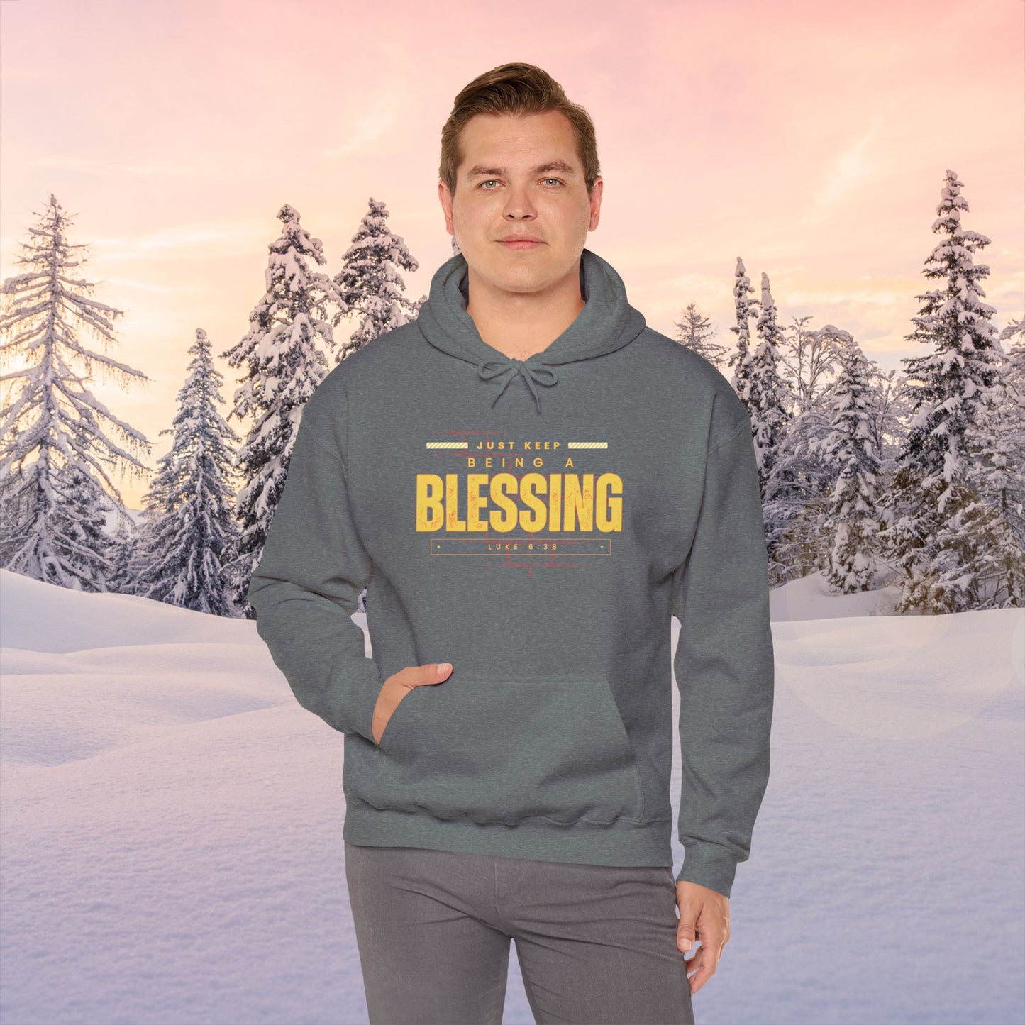 Be A Blessing Luke 6:38 Unisex Heavy Blend™ Hooded Sweatshirt, Faith Clothing, Christian Gift, Spiritual Wear, Faithful Gift