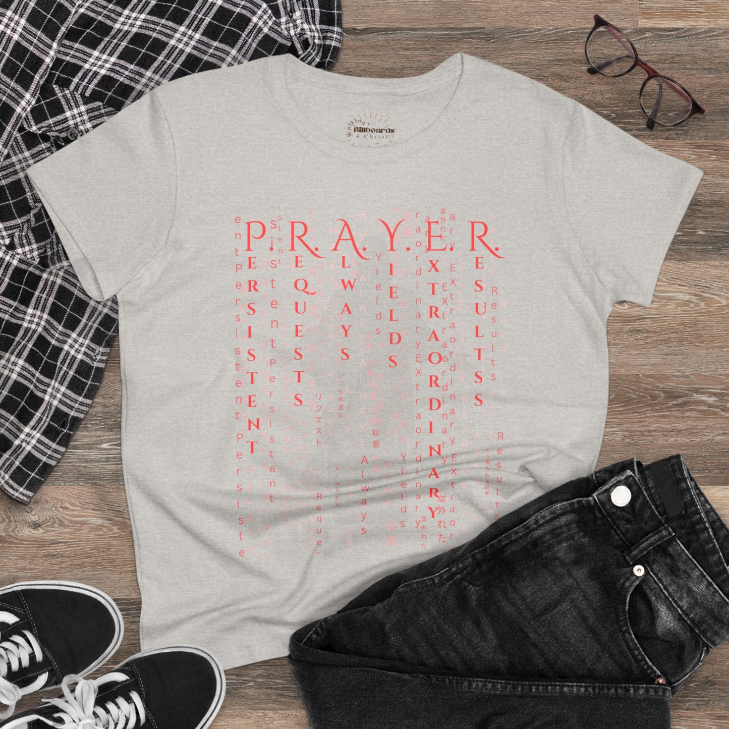 Prayer Matrix Luke 11:9-10 III Women's Midweight Cotton Tee