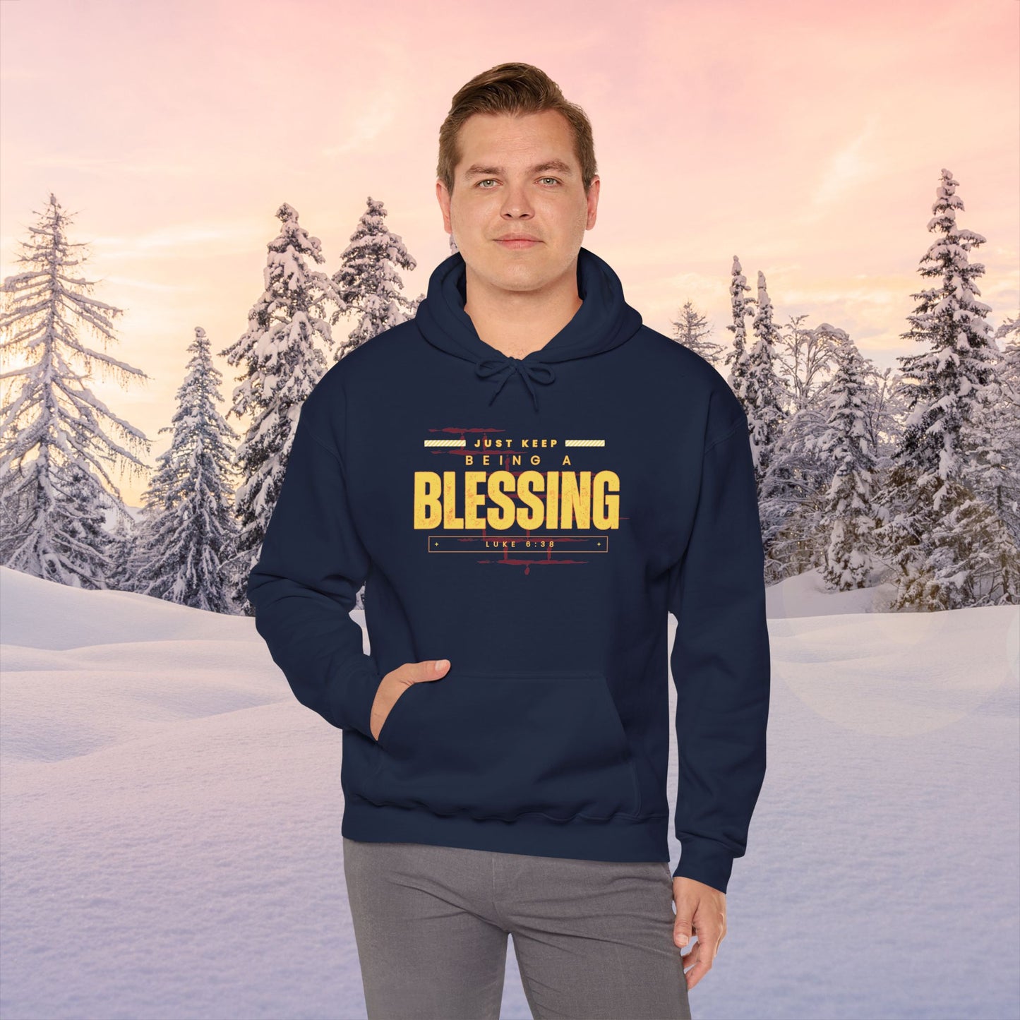 Be A Blessing Luke 6:38 Unisex Heavy Blend™ Hooded Sweatshirt, Faith Clothing, Christian Gift, Spiritual Wear, Faithful Gift